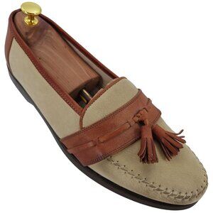 Belvedere Florence Italy Brown Beige Leather Tassel Loafers Men 10.5 Dress Shoes